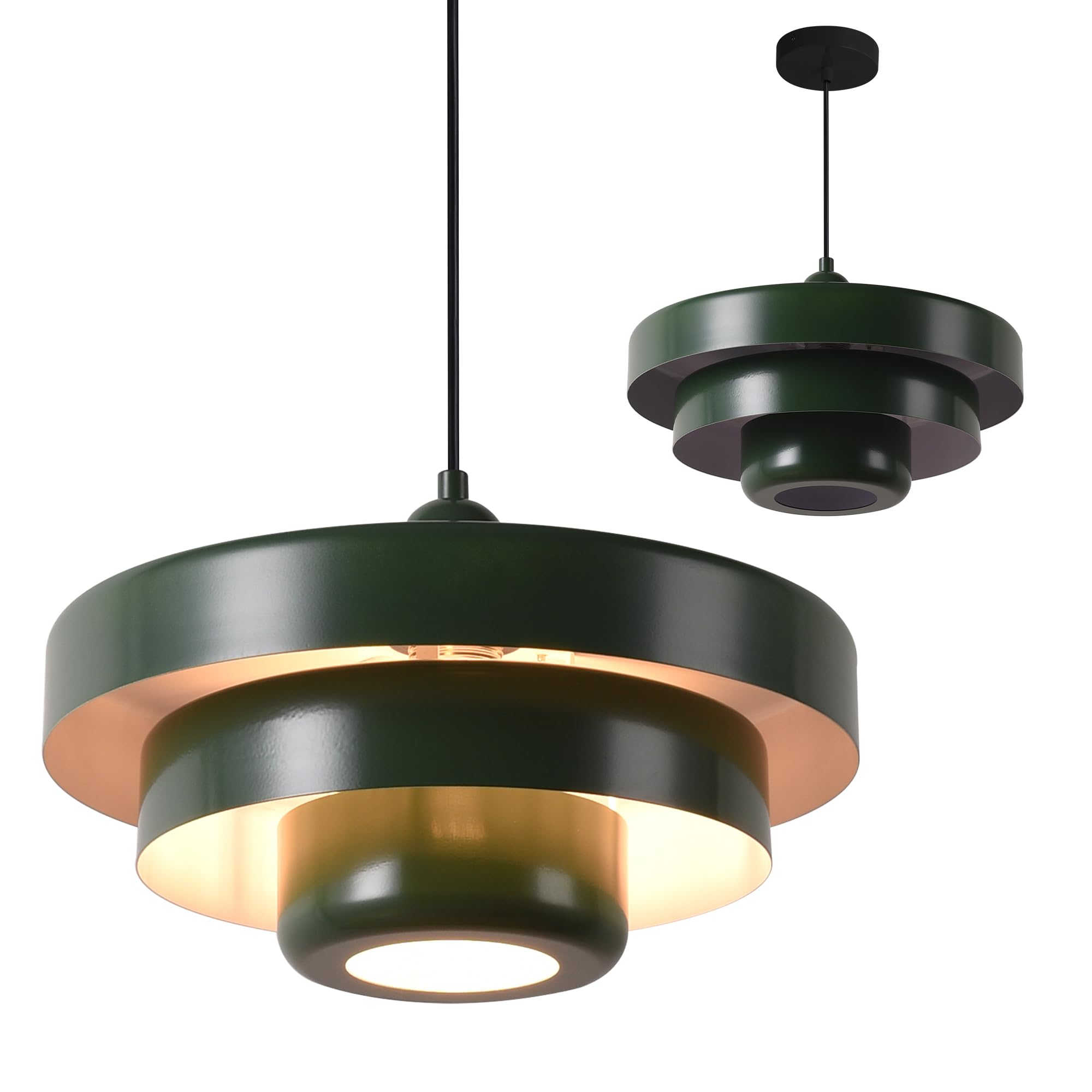 Zoxxoz Mid Century Pendant Light 3-Layer Metal Shade Design, 14'' Nordic Ceiling Pendant Lamp Chandelier, Vintage Hanging Light Flush Wall Mount Light
