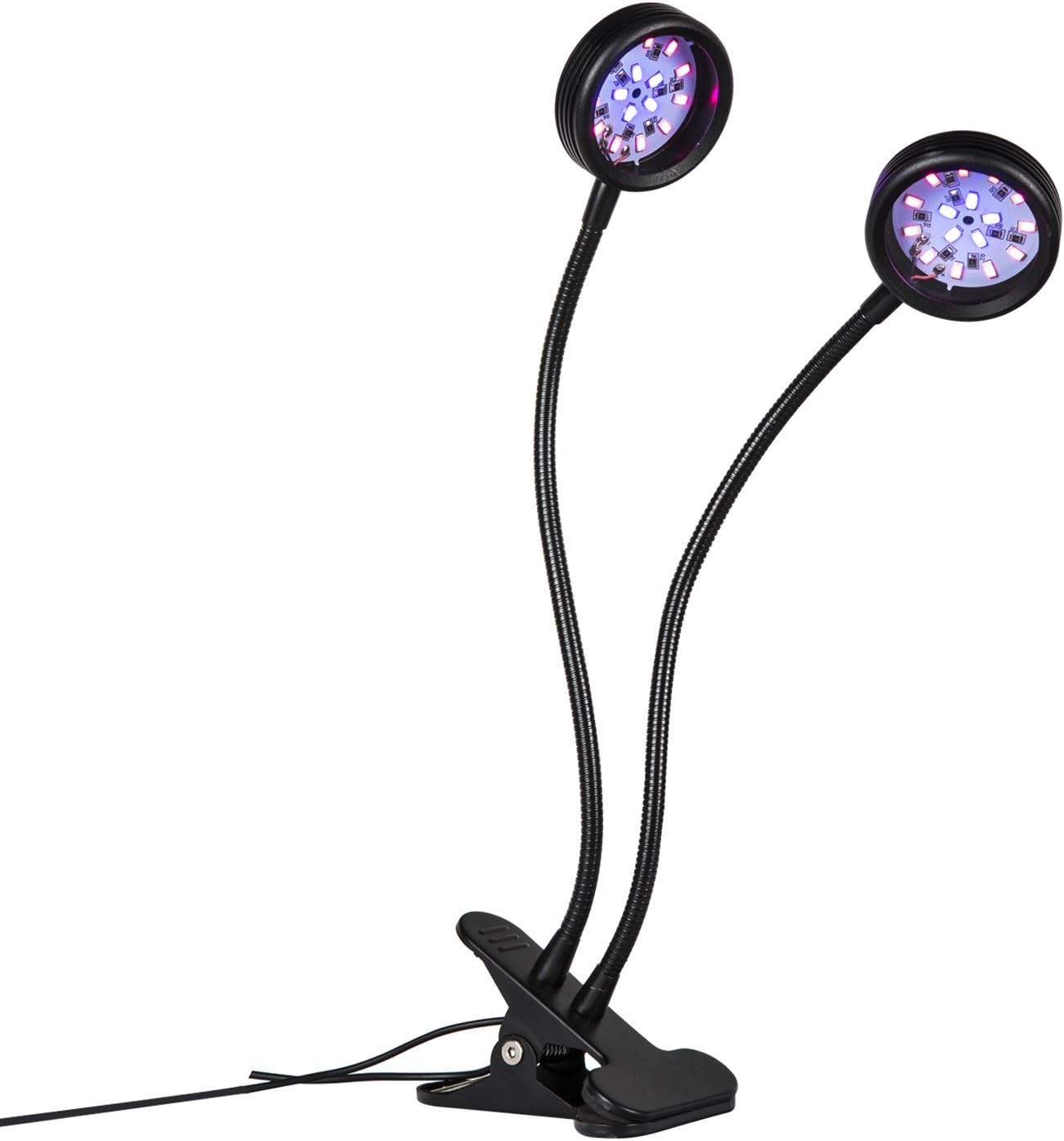 Mocent LED Grow Light,16W Dual Head Growing Lights Adjustable 2 Level Dimmable Desk Clip with 360 Degree Flexible Gooseneck LED Plant Growing Lamp and Double on/off Switch Indoor Plant Grow Lights