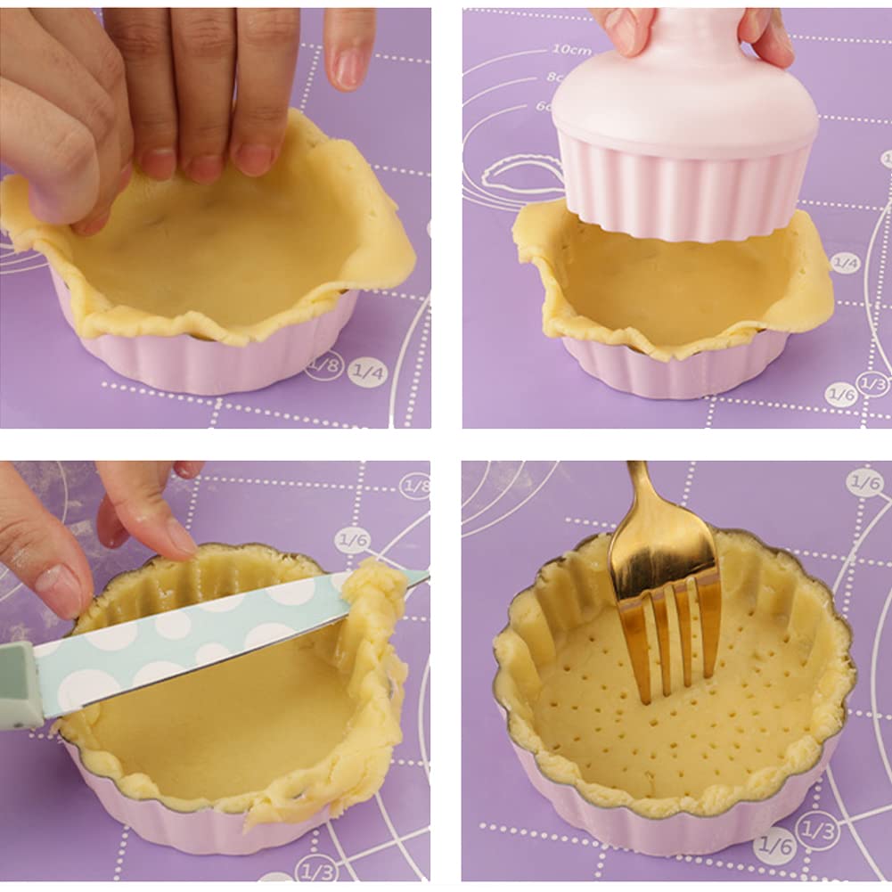 CANDeal Ensemble de 10 moules à tarte, 8 moules à quiche avec tasseur à tarte 2PCS, base amovible, ensemble de moules à tarte aux ?ufs antiadhésifs, mini moules à tarte ronds