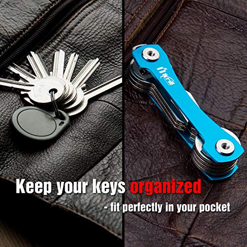 Smart Compact Key Holder & Key Organizer Keychain-Pro with Premium Accessories and Smart Key Ring/loop for Car Keys & Pocket Key Holder, Bottle Opener and Carabiner up to 20 Keys (Blue))