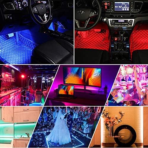 Interior Car Lights, 4pcs 48 USB Car LED Strip Lights, MultiColor Music LED Interior Light Under Dash Lighting Kit with Sound Active Function and Wireless Remote Controller, DC 5V