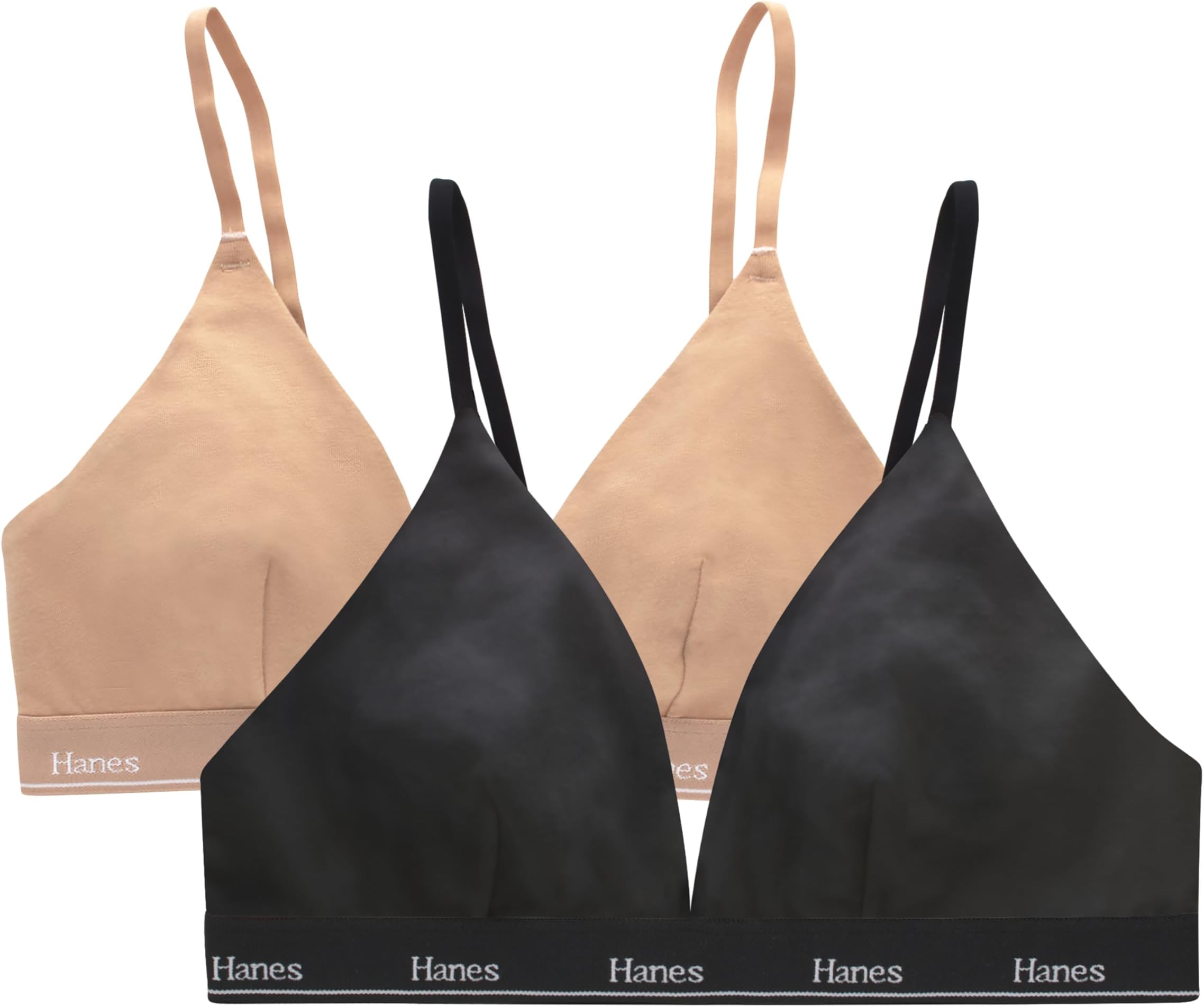 Hanes Women's Originals Triangle Bralette Pack, Moisture-Wicking Stretch Cotton Bra, 2-Pack Bra (Pack of 2)