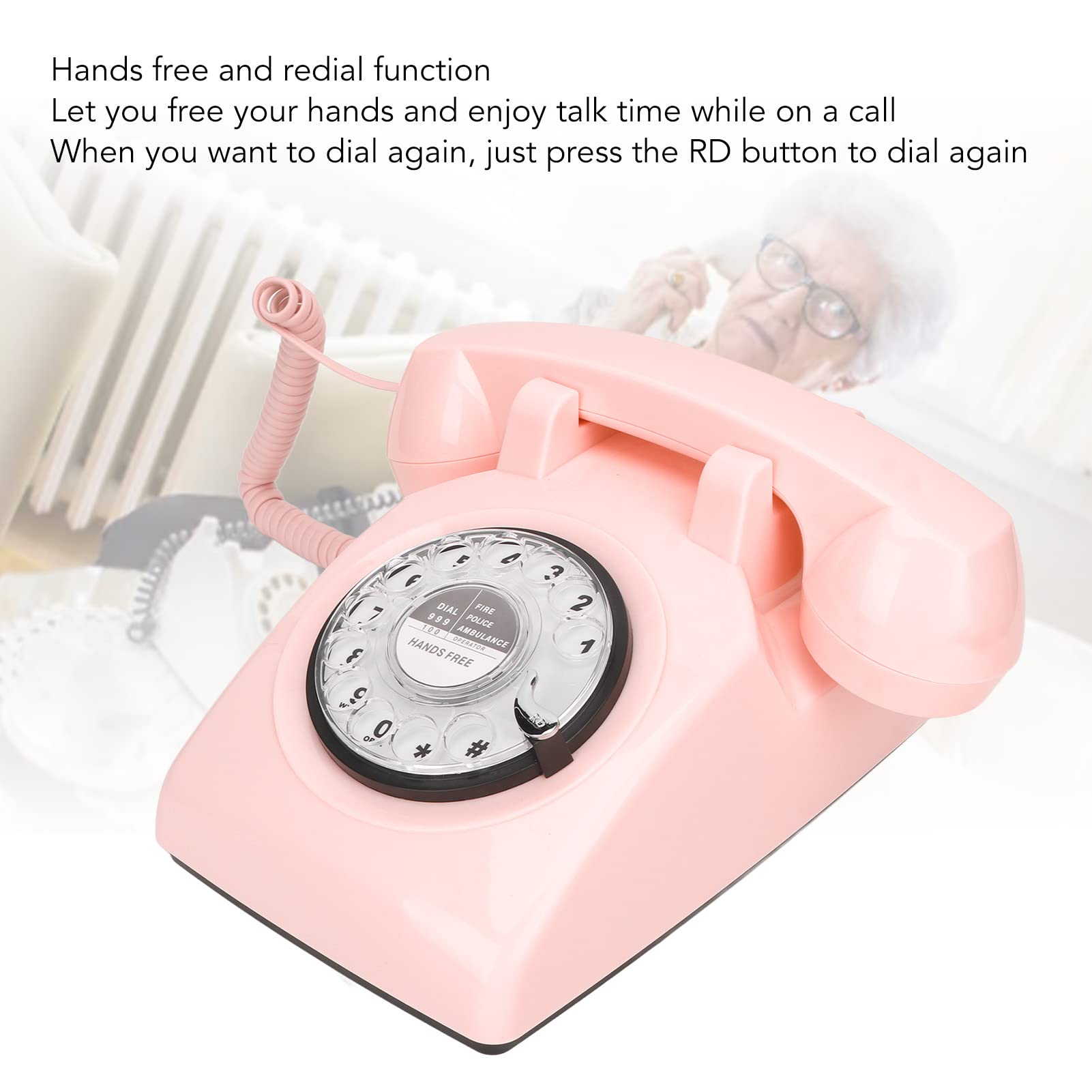 Retro Altmodische Festnetztelefone, Rosa Festnetztelefon, für Wähltelefon mit Mechanischem Klingelton, Vintage Schnurlostelefon mit Lautsprecher für Zuhause, Dekoration,