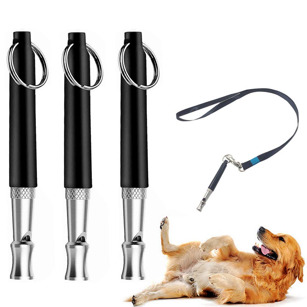Ouceanwin 3 Piezas Juego de Silbatos para Perros, Silbato Profesional Ajustable, Ailbato de Entrenamiento Ultrasónico Silencioso de Alta Frecuencia con Cordón para Entrenamiento de Perros (Negro)