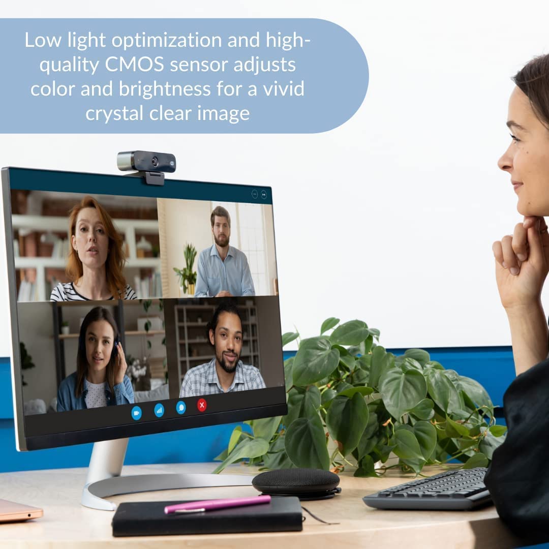 Con certificación Zoom, cámara web Boom Mini 1080P Full HD, USB Plug&Play, micrófonos con cancelación de ruido dual, lente de vidrio 4K, gran angular de 90 grados, corrección de luz, videollamadas,