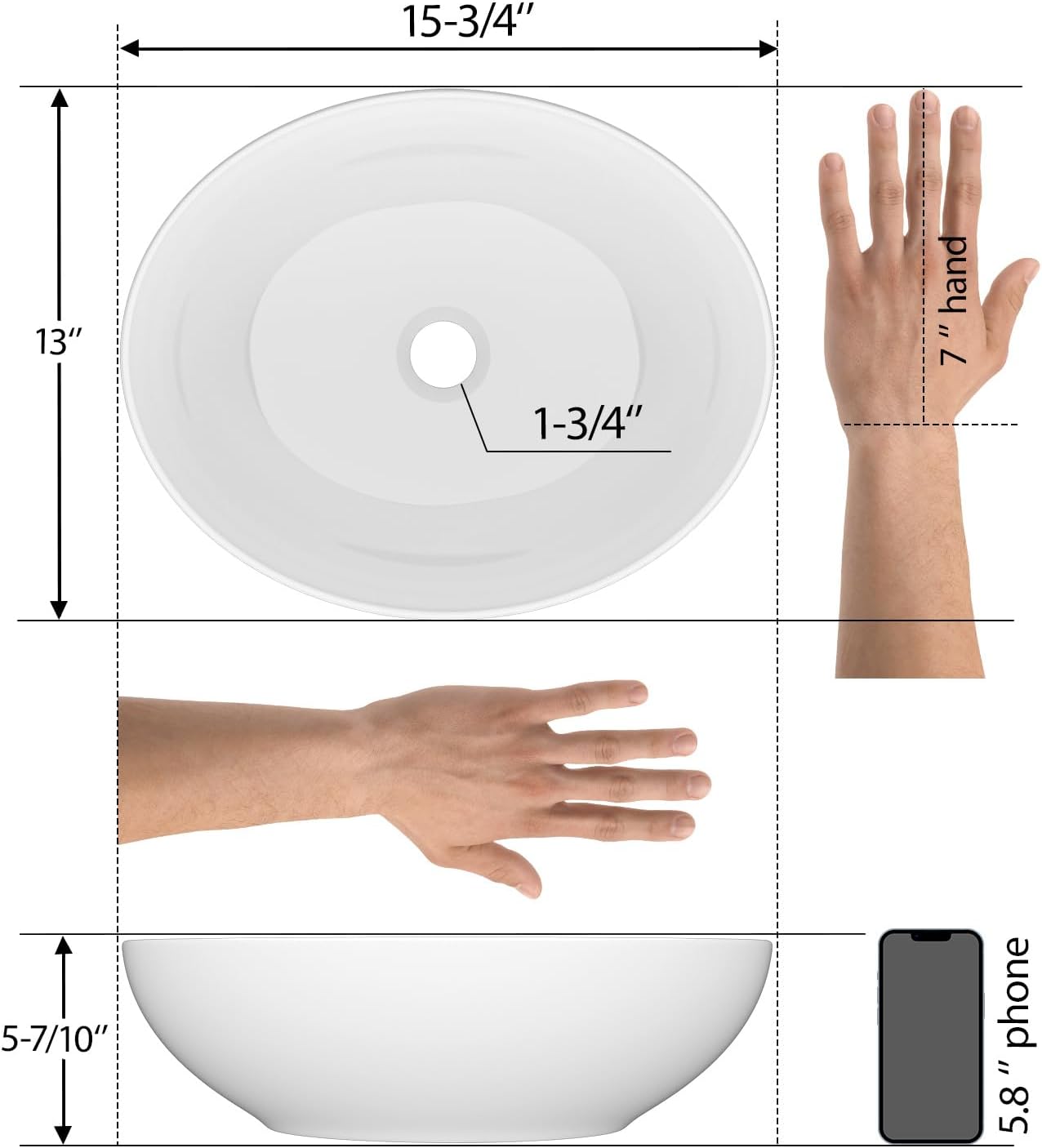 Mocoloo Oval Vessel Sink 16'' x 13'' Bathroom Sink Countertop Oval Shape Small Ceramic Bathroom Sinks White Porcelain Vanity Bowl Above Counter Art Basin