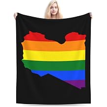 LGBT Flag Map of Libya Throw Blanket for Couch 60"x50" Super Soft Cozy Flannel Bed Blanket Cute Blankets