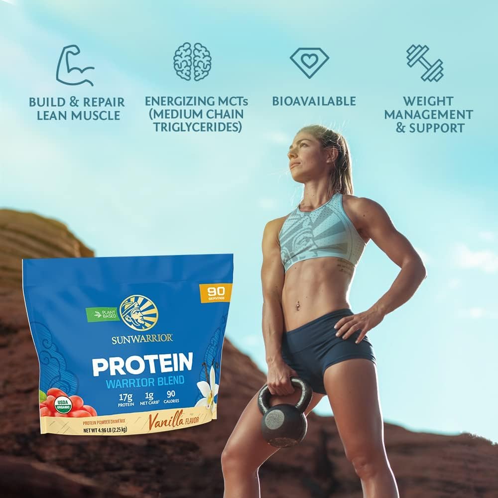 Sunwarrior Warrior Blend Organic Vegan Plant Protein Powder (90 Servings, Vanilla) — Amazon image 3