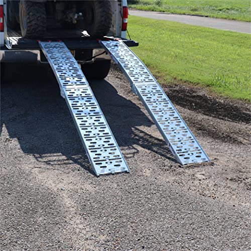 Titan Ramps Pair Of 7.5 Ft Long Aluminum Plate Top Ramps, Rated 1,500 Lb, Max Loading Height 30In, Arched Design, Safety Strap Included #TOP5
