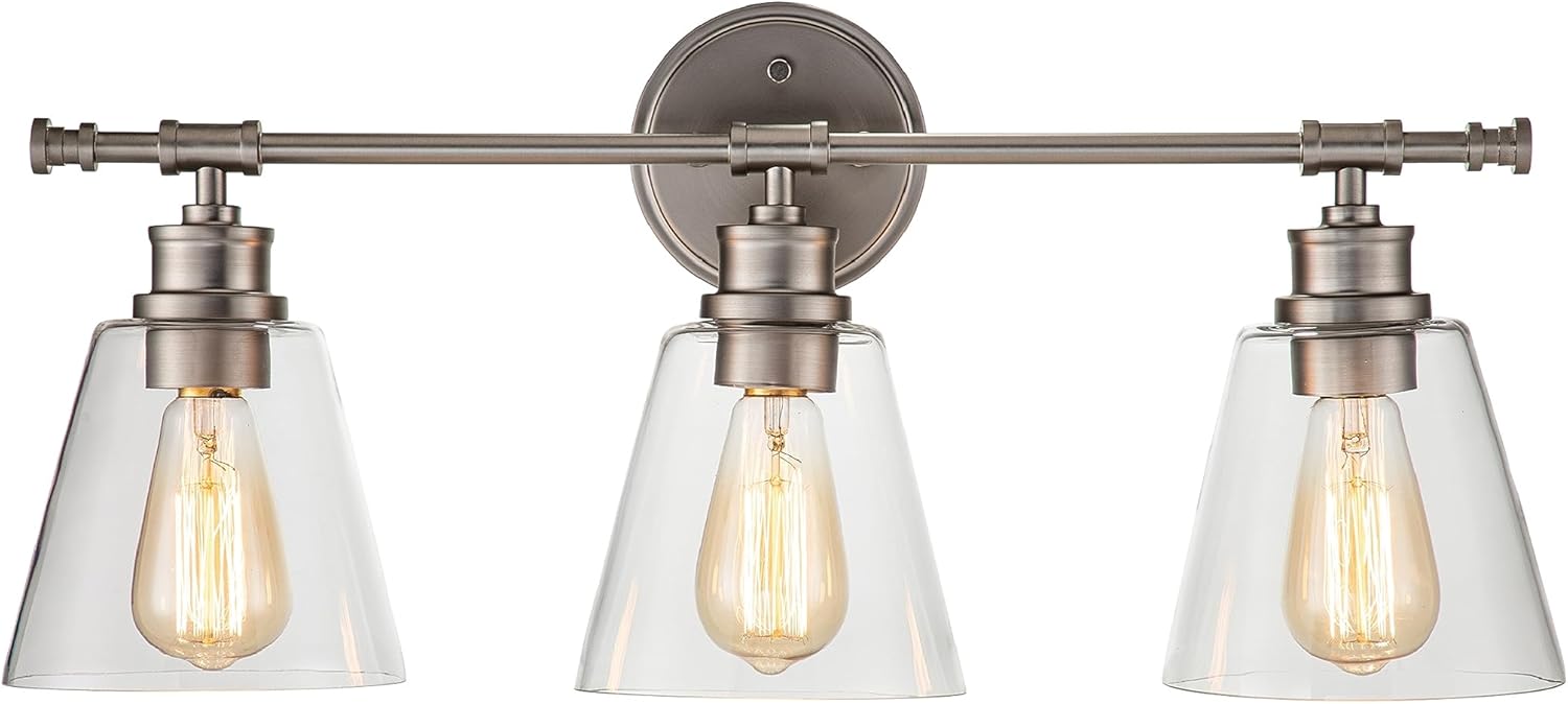 Aspen Creative 62340-09-3, Three-Light Metal Bathroom Vanity Wall Light Fixture, 23-3/4" Wide, Transitional Design in Brushed Nickel