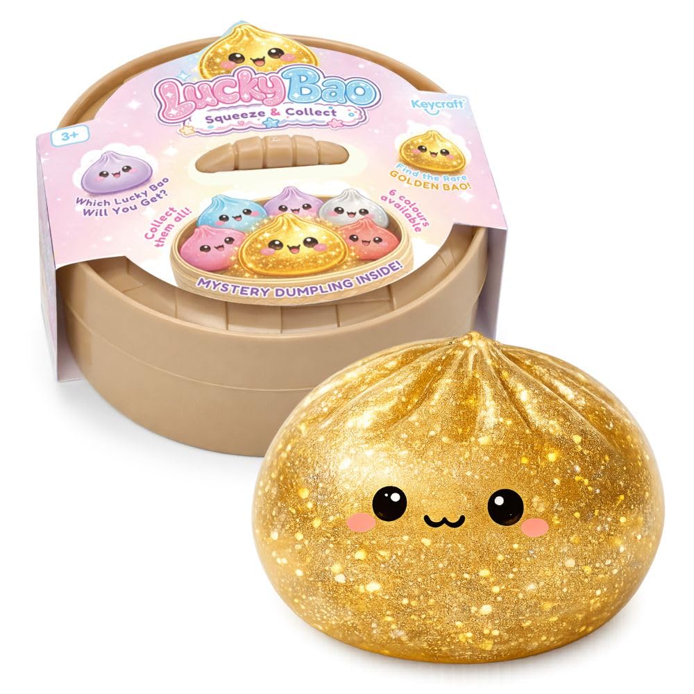 Lucky Bao Squeeze & Collect Squishy Toy – Mystery Dumpling Surprise in Bamboo Basket – Collectible Sensory Stress Toy for Kids – Soft Squishy Fidget Toy – 1 Mystery Bao (Large)