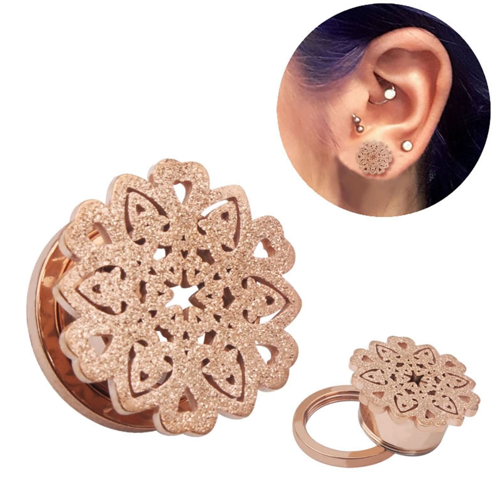 Daesar Ohr Plugs 6-16MM, Tunnel Piercing Edelstahl Schneeflocke mit Schraubverschluss Ear Plugs Ohr Expander Set