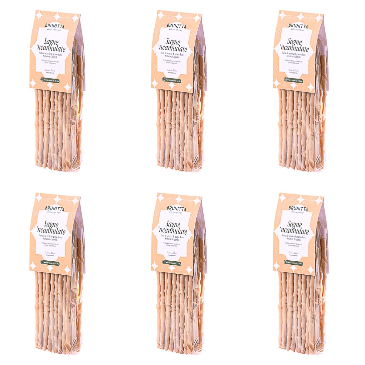 Brunitta - Sagne ncannulate di Grano Senatore Cappelli, Pasta Italiana Artigianale, Essiccata a Bassa Temperatura, Confezione 6 x 400 g