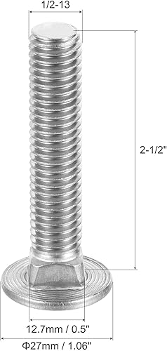 Miniatura 10 de uxcell Perno de carro de 12-13x1-14" Cuello cuadrado de cabeza redonda Acero inoxidable 304 5pcs