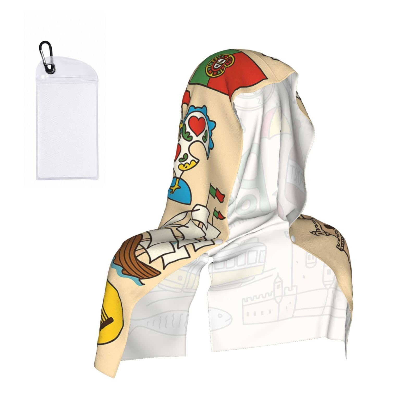 DUWAA Portugal Cultural Symbols Print Cooling Hooded Sports Towel, 30×60cm Quick Drying Summer Cool Head Wrap For Neck And Face