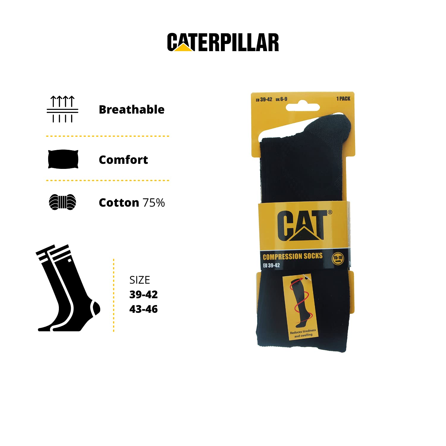 CAT 1 Par de Calcetines largos Caterpillar para hombre con compresión graduada, mejoran la circulación sanguínea, recuperación muscular rápida