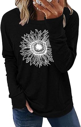 ONLYSHE Womens Crewneck Sweatshirt Casual Loose Fitting Tops Long Sleeve T Shirt