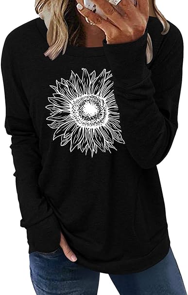 ONLYSHE Womens Crewneck Sweatshirt Casual Loose Fitting Tops Long Sleeve T Shirt