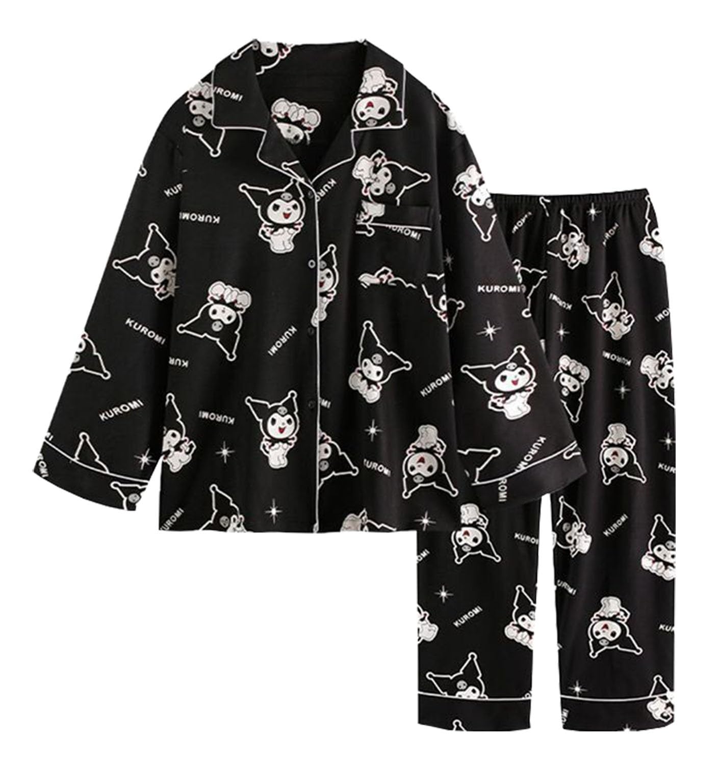 Cartoon Printed Pajamas for Women Girls Long Sleeve Shirt with Pj Pants Sleepwear Home Wear 2 Piece Pajama Sets