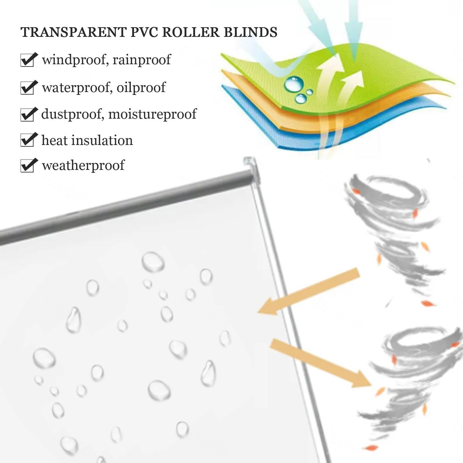 Persianas Enrollables Pvc Transparente Exterior, Estor Enrollable Impermeables, Persiana Enrollable Para Pérgolas/jardines/ventanas, Cortinas De Lluvia Vinilo Claro 0.5mm,WxH-130x150cm/51.2*59in