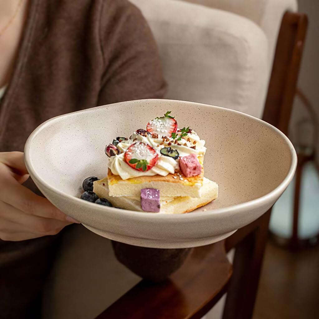 Insalatiera irregolare da 21,5 cm, piatto di riso smaltato al sesamo per servire, stoviglie per fette, perfetto per insalata, pasta o frutta, decorazione per la casa e la cucina