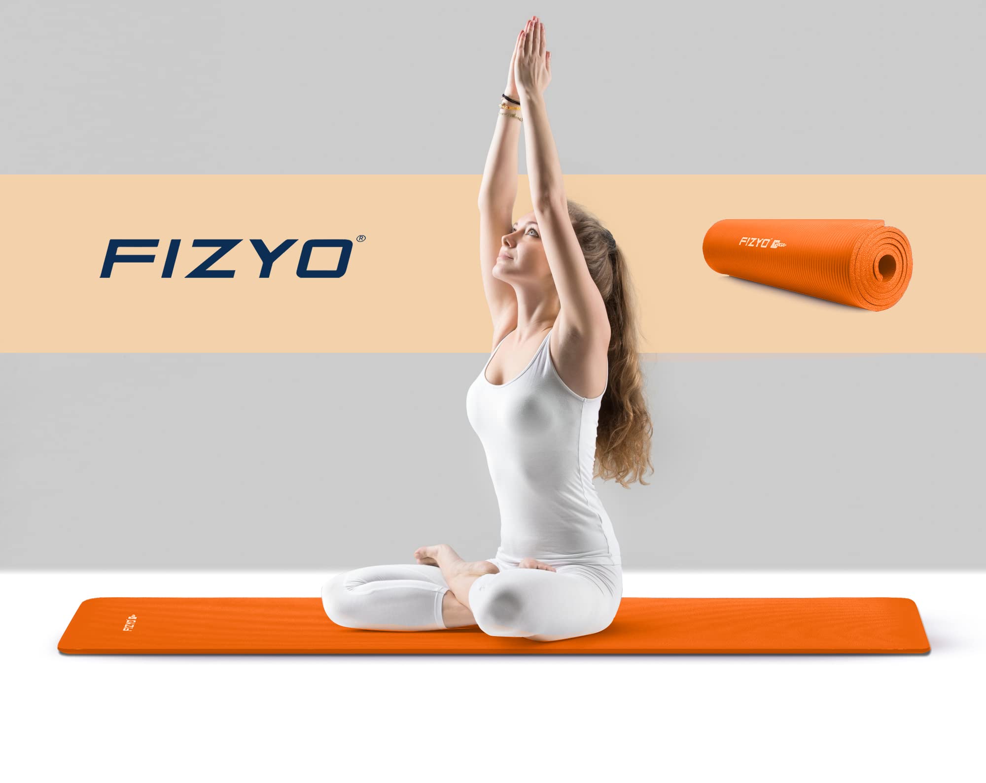 FIZYO - Tappetino da yoga, fitness, per yoga, allenamento, recupero e relax, in gomma sintetica, 183 x 61 x 1 cm (Arancione, 183 x 61 cm)