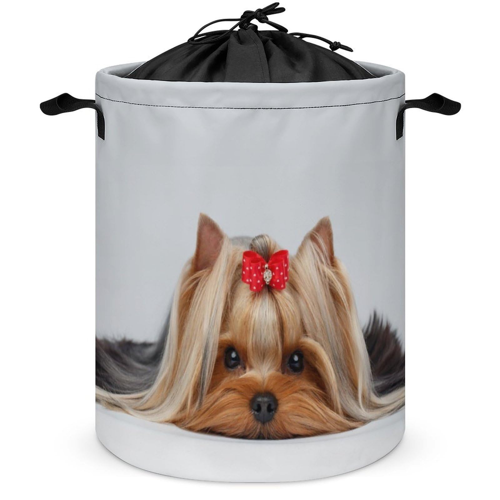 Qjjinxior Drawstring Laundry Hamper, Yorkshire Terrier Laundry Basket, Washing Basket with Handle