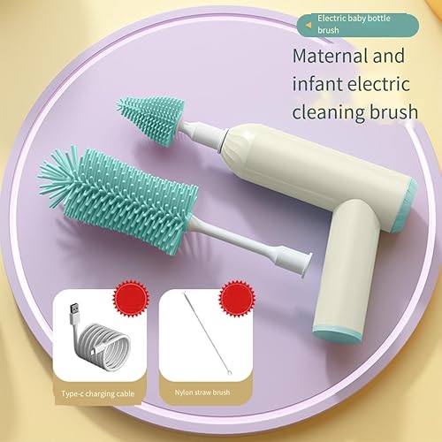 Miniatura 2 de Juego de cepillos eléctricos para biberones con cepillo para biberón, 2 cepillos para pezones, cepillo limpiador de pajilla, limpiador eléctrico de