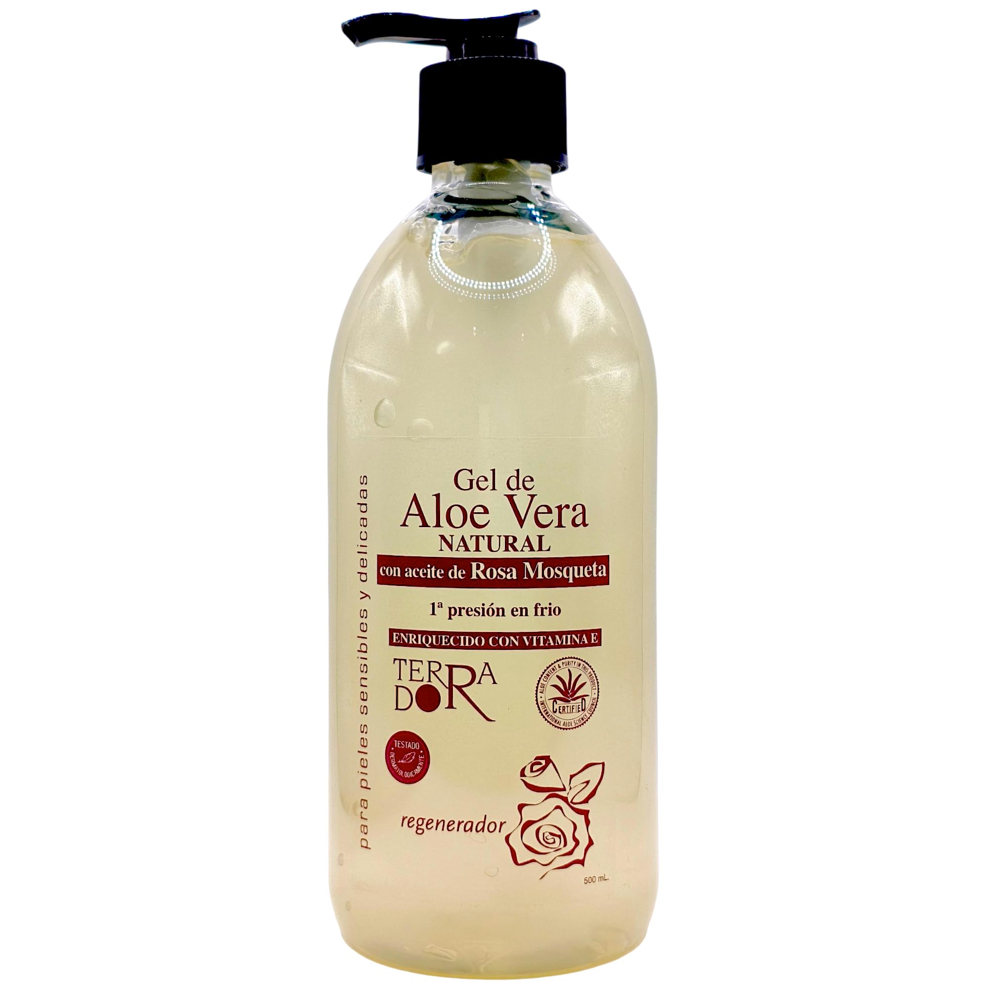 Derbós Gel Áloe Vera y Rosa Mosqueta 500 ml - Regenerador Celular Intensivo, Hidratante y Calmante - Ideal para Cicatrices, Estrías y Post-Depilación - Formato Ahorro