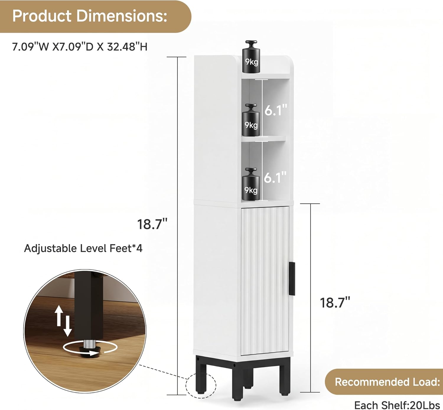 Small Bathroom Storage Cabinet, Corner Narrow Toilet Paper Floor Cabinet with Door and Shelves,Bathroom Organizer with Adjustable Shelf, for Small Spaces (White, 4-Tier)