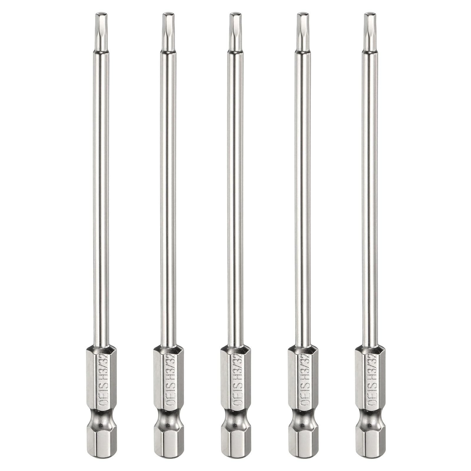 HARFINGTON 5pcs H3/32 Hex Head Screwdriver Bit 3/32" Flat Tip 1/4" Hex Shank 4" Long Magnetic Hexagonal Screw Drill Bit Wrench Chrome Plated Power