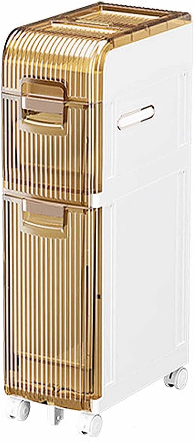 Standing Storage Cabinet with Clear Drawers Perfect for Towel Storage in Small Bathrooms - Silent Casters Side Narrow Organizer for Small Space - No Assembly Required