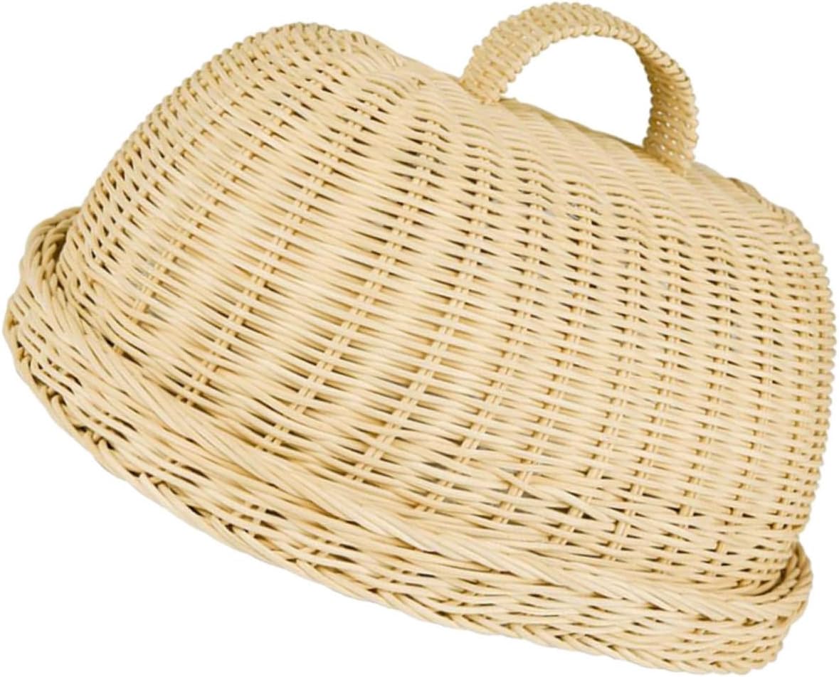 SUPVOX Rattan Food Cover Bread Storage Basket Protective Fruit Tray Kitchen Serving Dome Cover Woven White Rattan Food Protective Basket for Dining