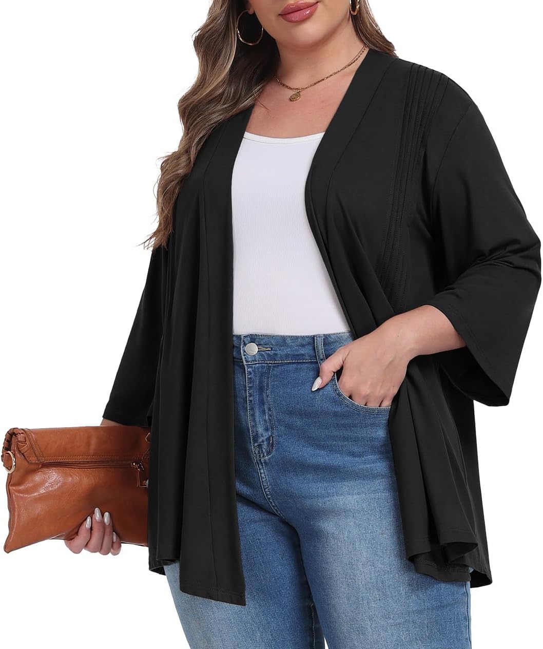 OLRIK Women's Plus Size 3/4 Sleeves Lightweight Cardigan 2026 Spring Open Front Shrugs - Image 2