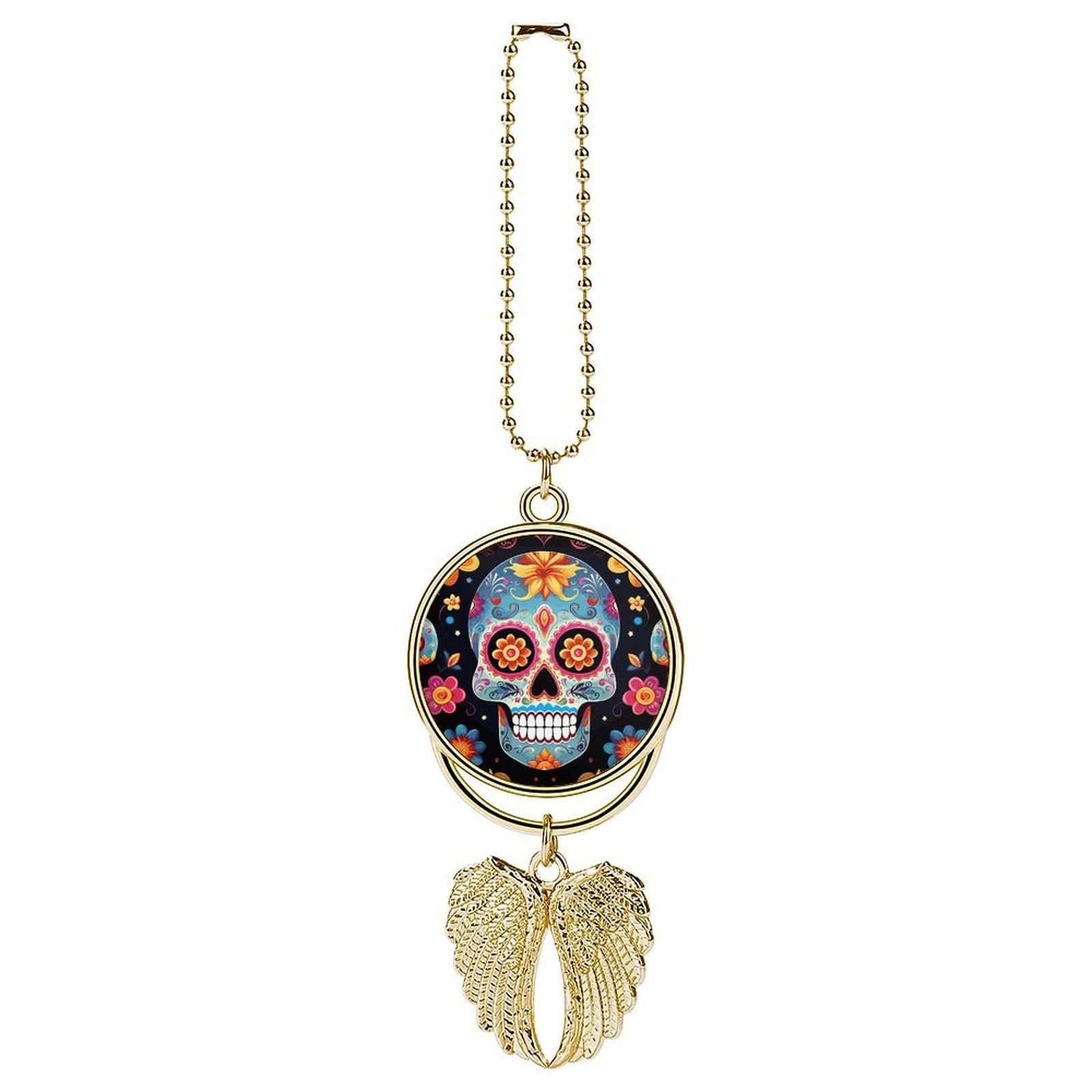 Sugar Skulls Car Pendant Hanging Swing Auto Rear View Mirror Hanging Car Rear View Mirror Charm Truck Hanger Ornament Charm for Car Rear View Mirrors Accessories