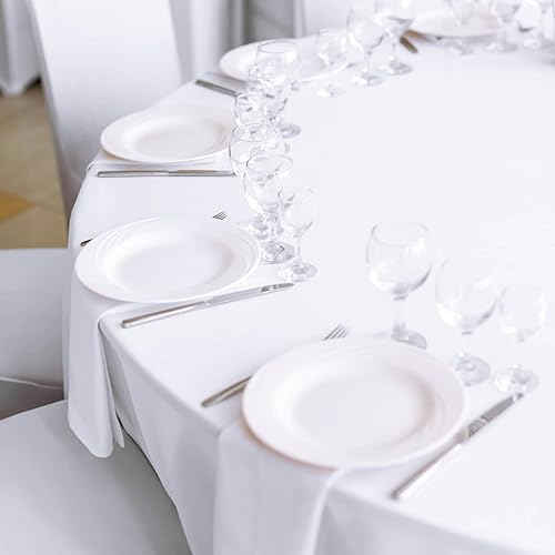 Miniatura 4 de Paquete de 12 manteles redondos de poliéster blanco de 108 pulgadas, resistentes a las manchas y a las arrugas, ideales para bodas, banquetes,
