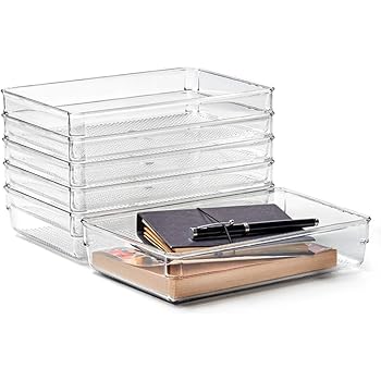 Ezoware 6er Set Stapelbarer Durchsightiger Schublade Organizer Aus Kunststoff Fur Schubladen Ordnungssystem Schreibtische Kuchen Badezimmer Schminktisch Drawer 24 X 16 X 5 1 Cm Amazon De Kuche Haushalt