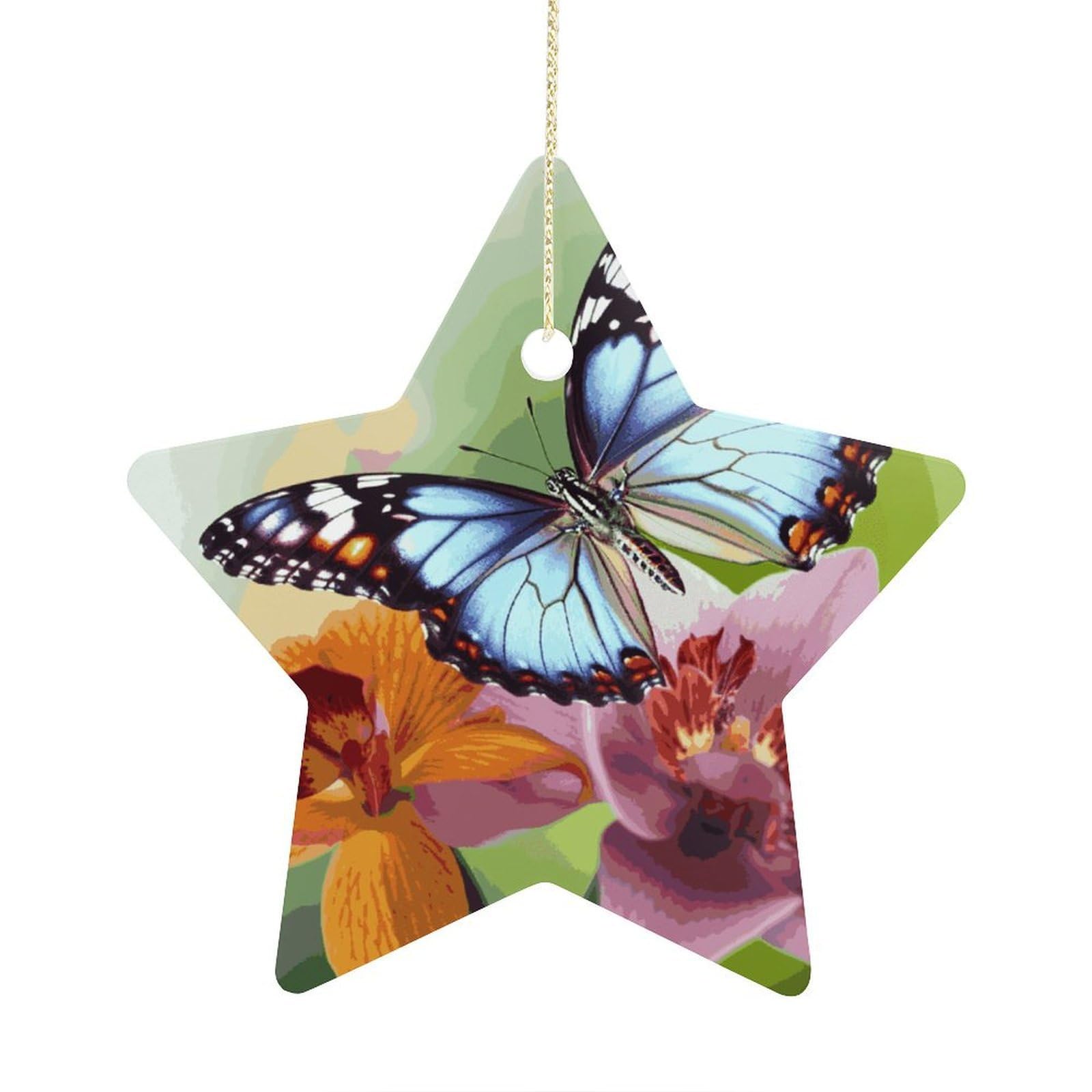 Flower Butterfly Ornament with String, Keepsake Hanging Decorations,Ceramic Ornaments for Women Men Indoor Home Holiday Party Gifts