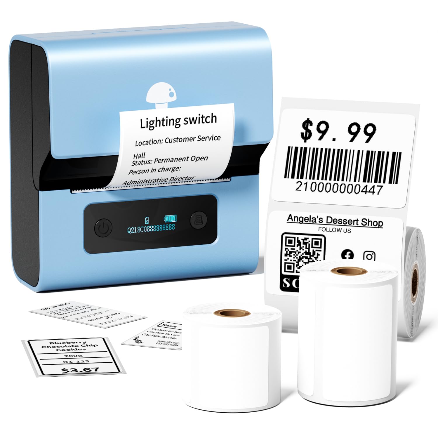 PhomemoM221 Label Maker with 3 Label Rolls - Label Maker Machine, Portable Bluetooth Label Printer, Rechargeable Sticker Maker Compatible with PC IOS Android,for Address,Barcode,Home,Office (Blue)