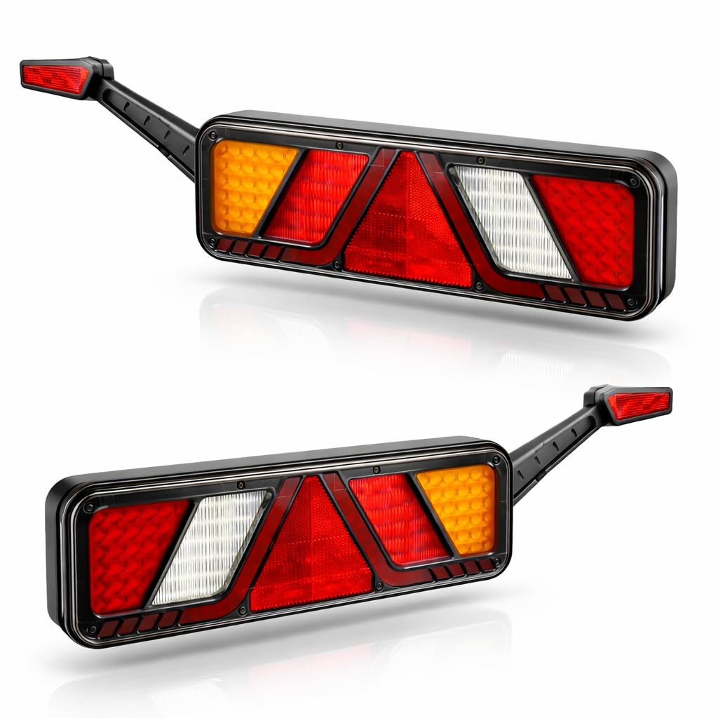 Fristom Pilotos LED Neón 7 Funciones con Cuernos Laterales para Tráiler, 24V, Conector AMP 7 Pines, Luz Trasera con Triangulos Integrados, Homologados (Lado Izquierdo y Derecho)