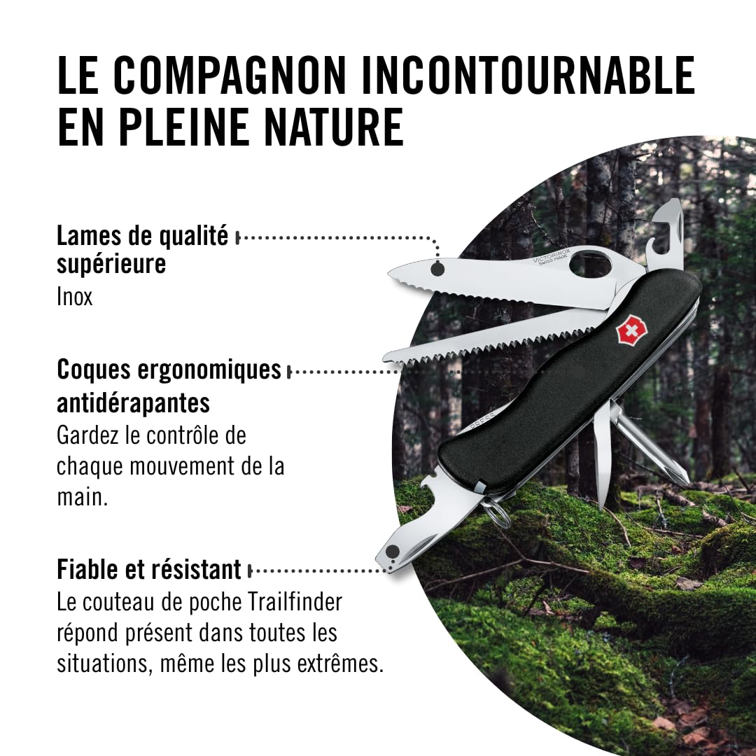 Couteau de poche Victorinox Trailmaster (12 fonctions, lame blocable, tournevis Phillips, scie à bois, décapsuleur blocable)