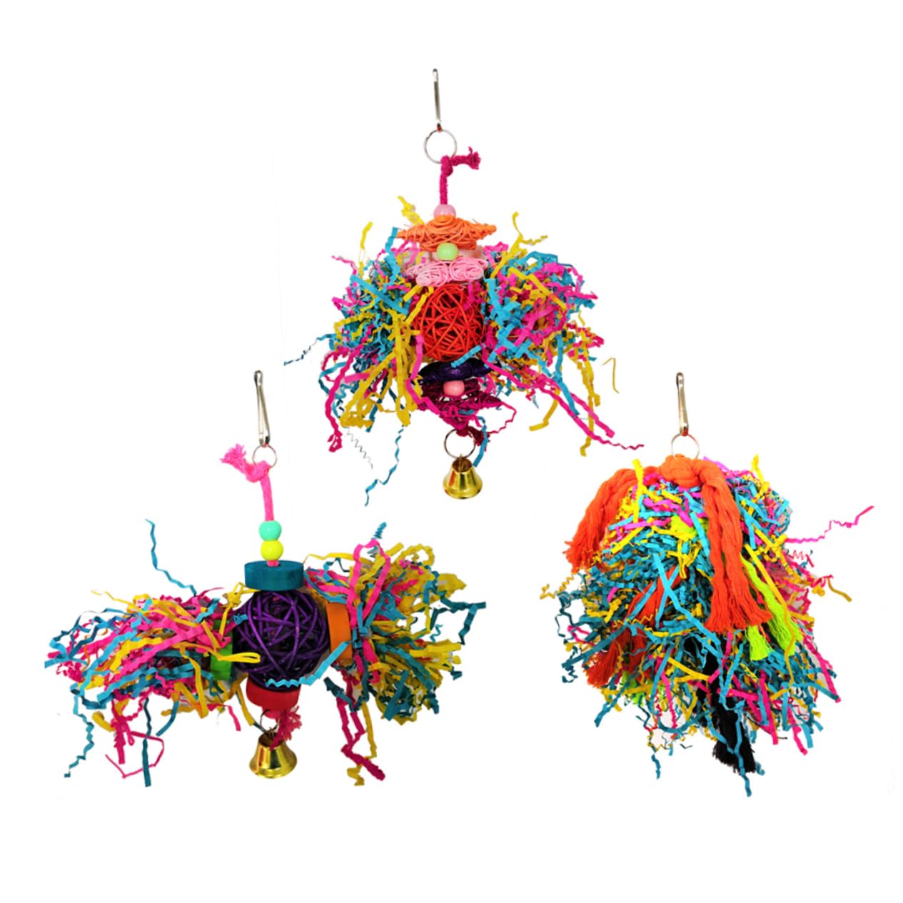 FRCOLOR 9 Piezas Jaula de pájaros para cacatúas Juguetes para periquitos Juguetes Loros Herramienta para Masticar Bolas de Seda de Loro Cuerda de algodón Aves Bloques Bambú