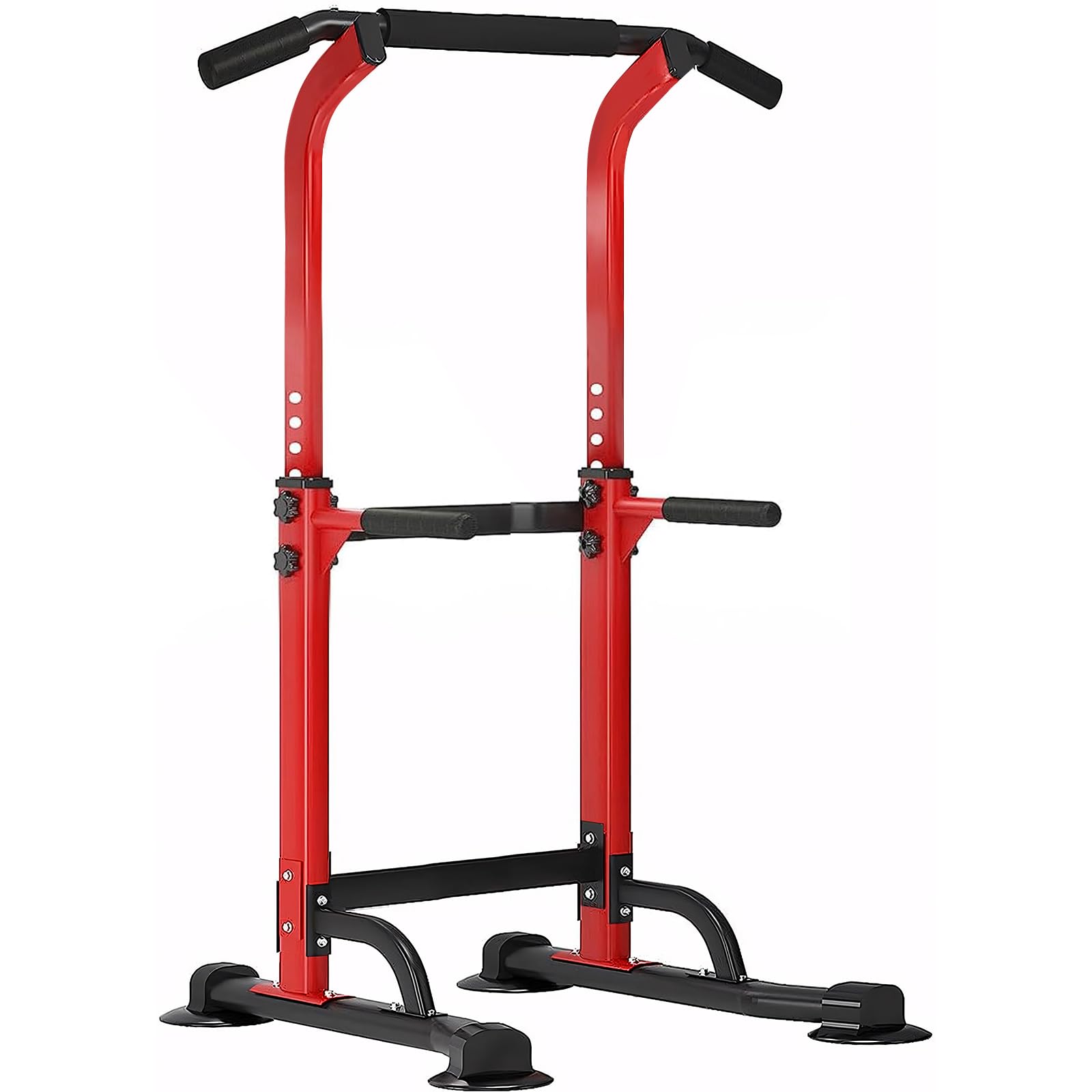 SogesPowerPower Tower Dip Station Pull Up Bar for Home Gym Adjustable Height Strength Training Workout Equipment,Red