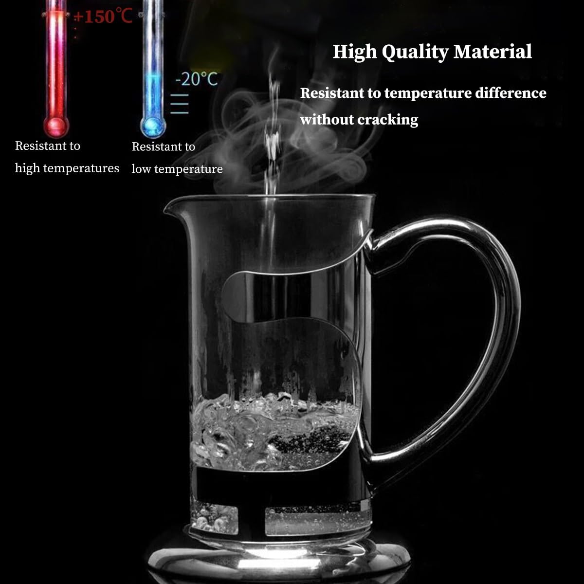 Cafetera de prensa francesa con 3 filtros de acero inoxidable, prensa de café de vidrio de borosilicato resistente al calor, cafetera multifunción, ideal para camping, color plateado