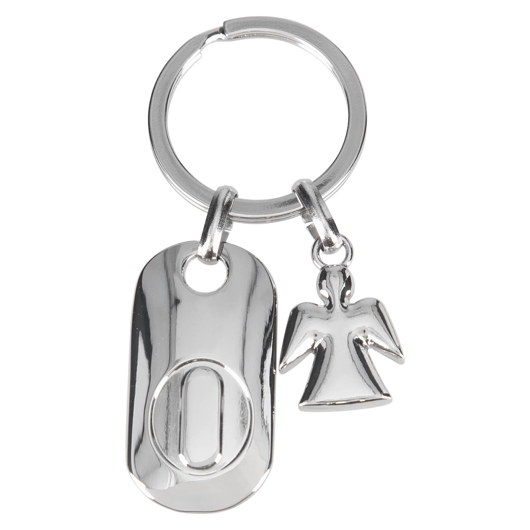 Depesche Letter O and Guardian Angel Silver Zinc Alloy Keyring with Coloured Velvet Pouch (11800-018), silver, standard size