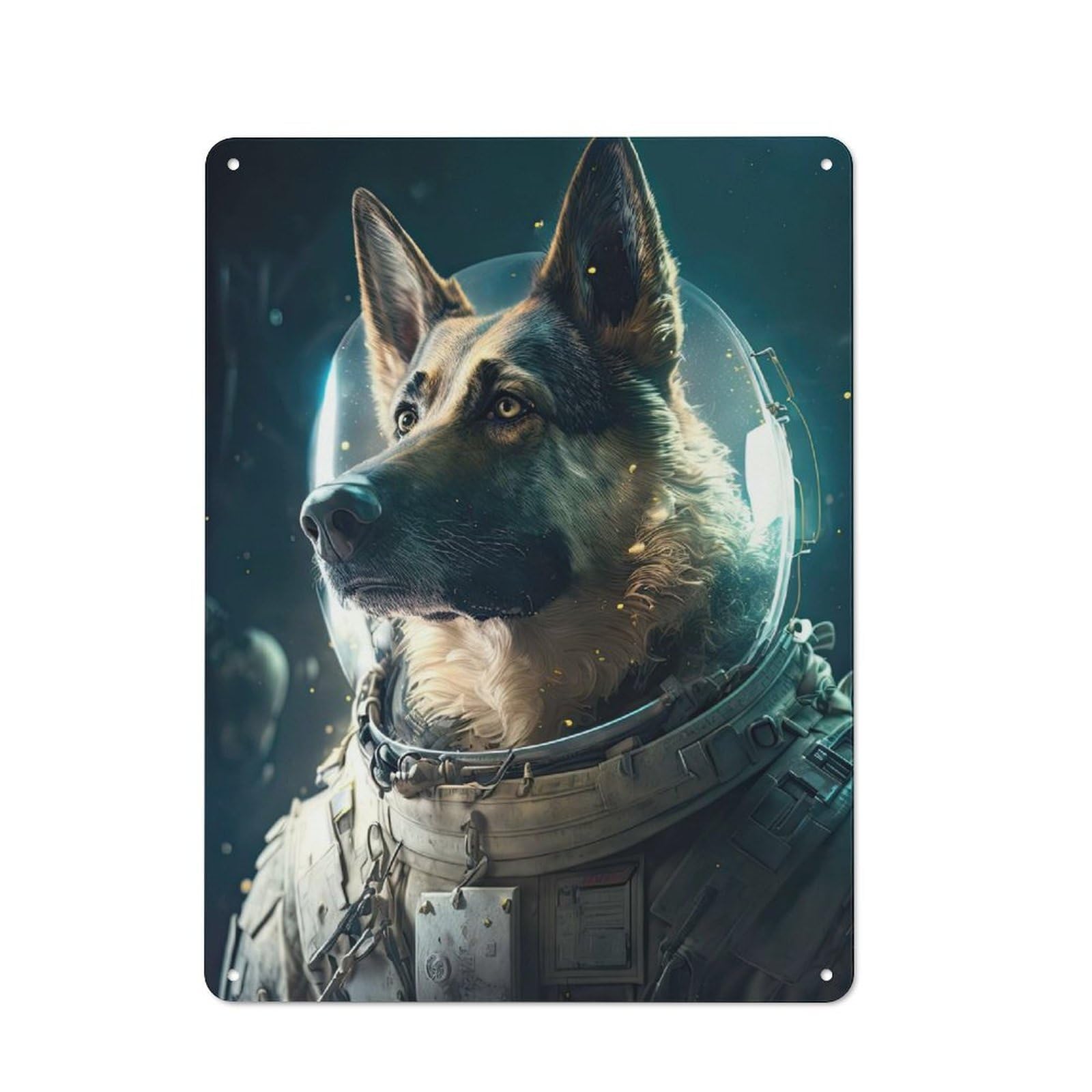 Simple Retro German Shepherd Astronaut Metal Wall Plaque 40x30cm, Creative Space Decor for Office, Study, Studio Or Hallway