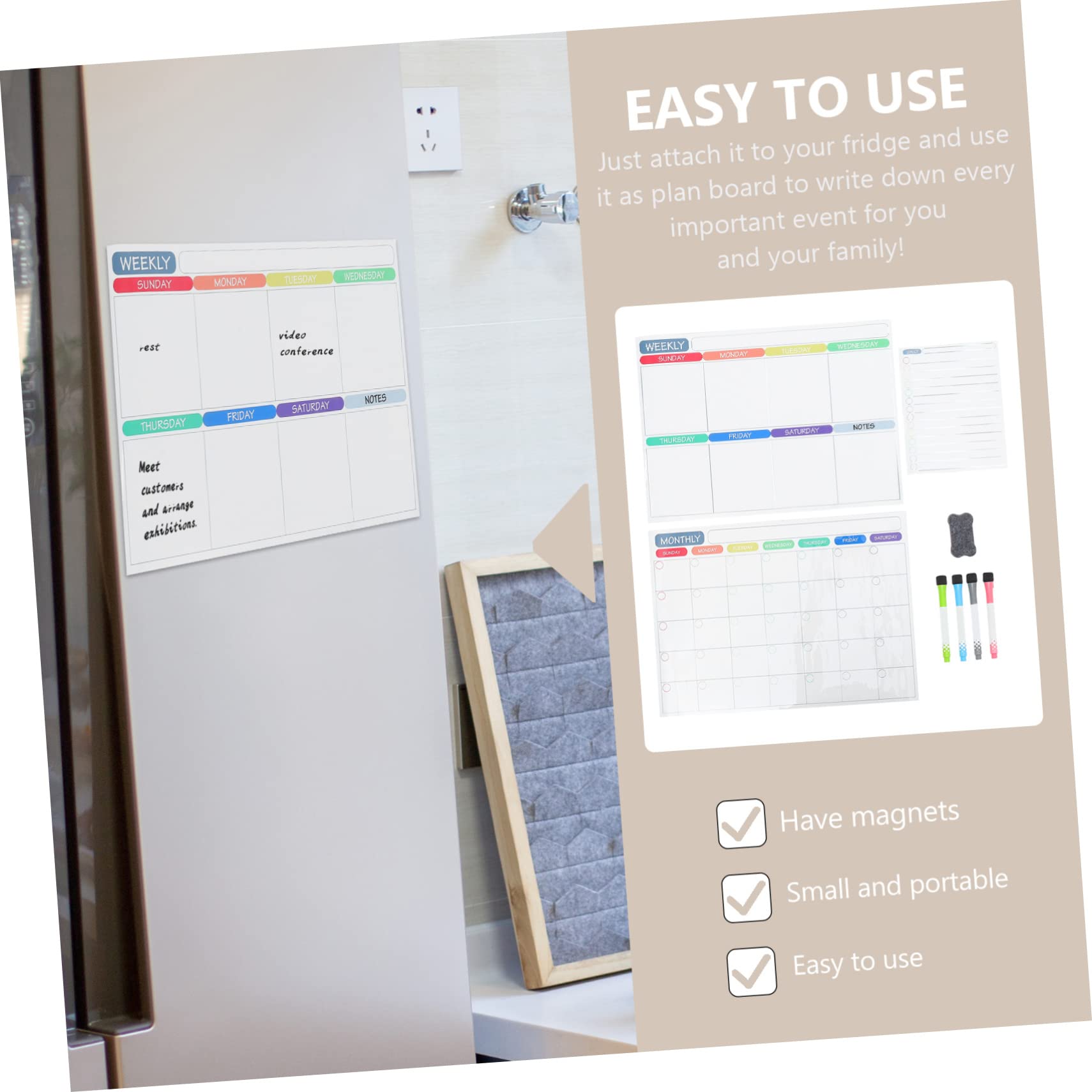 Tofficu Magnetische Tafel für Kalenderplanung Whiteboard mit Terminplaner und To-do-listen für Zuhause und Büro Haftend an Kühlschränken und Magnetischen Oberflächen