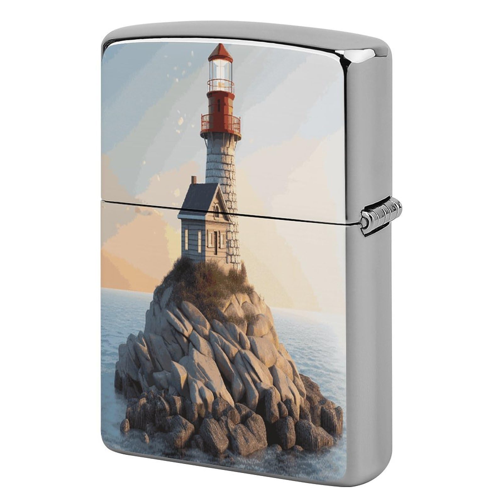 Btcowzrv Style 3D Seaside Lighthouse Metal Lighter Case Sleeve Cover Holder