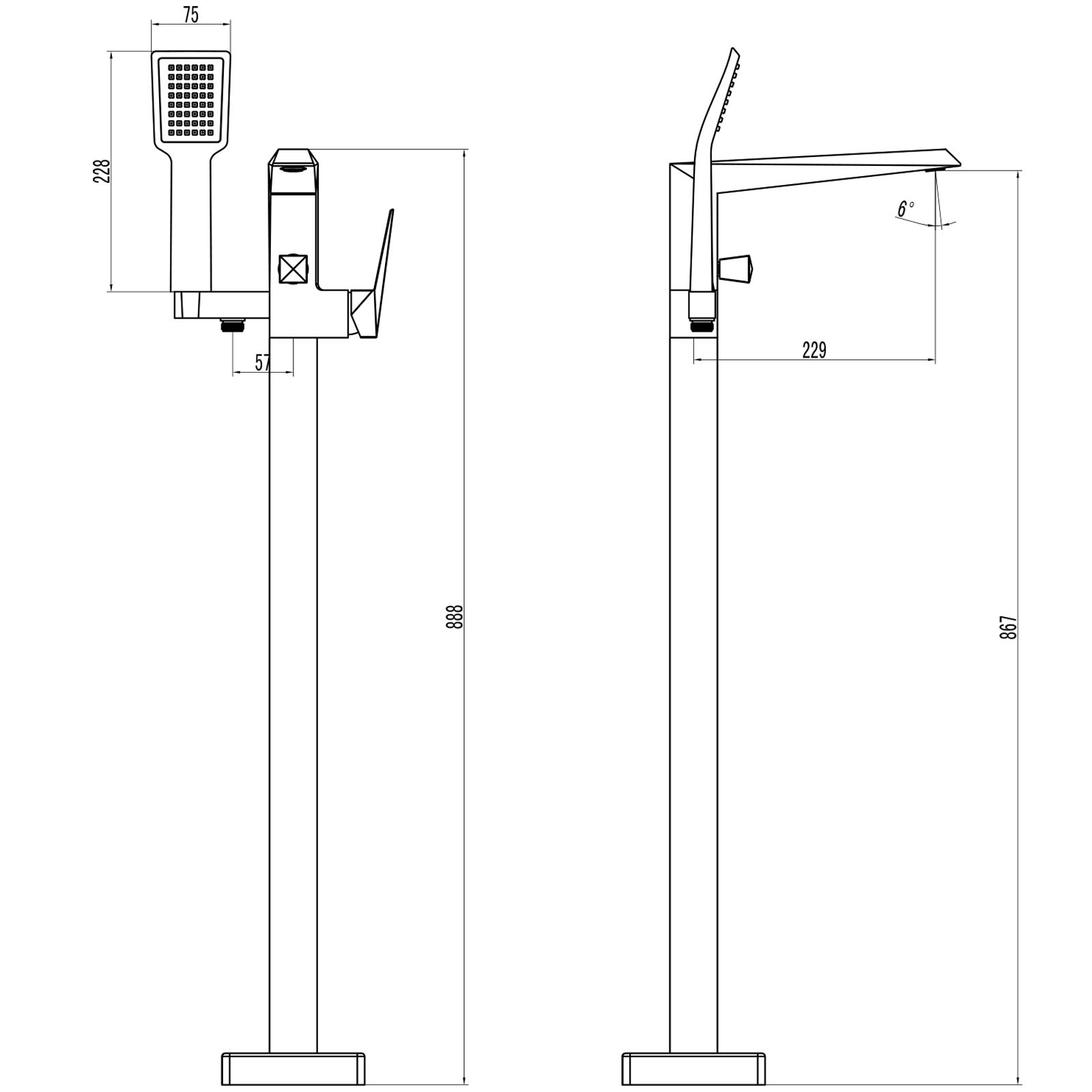 Grifo de pie para bañera (cuadrado)