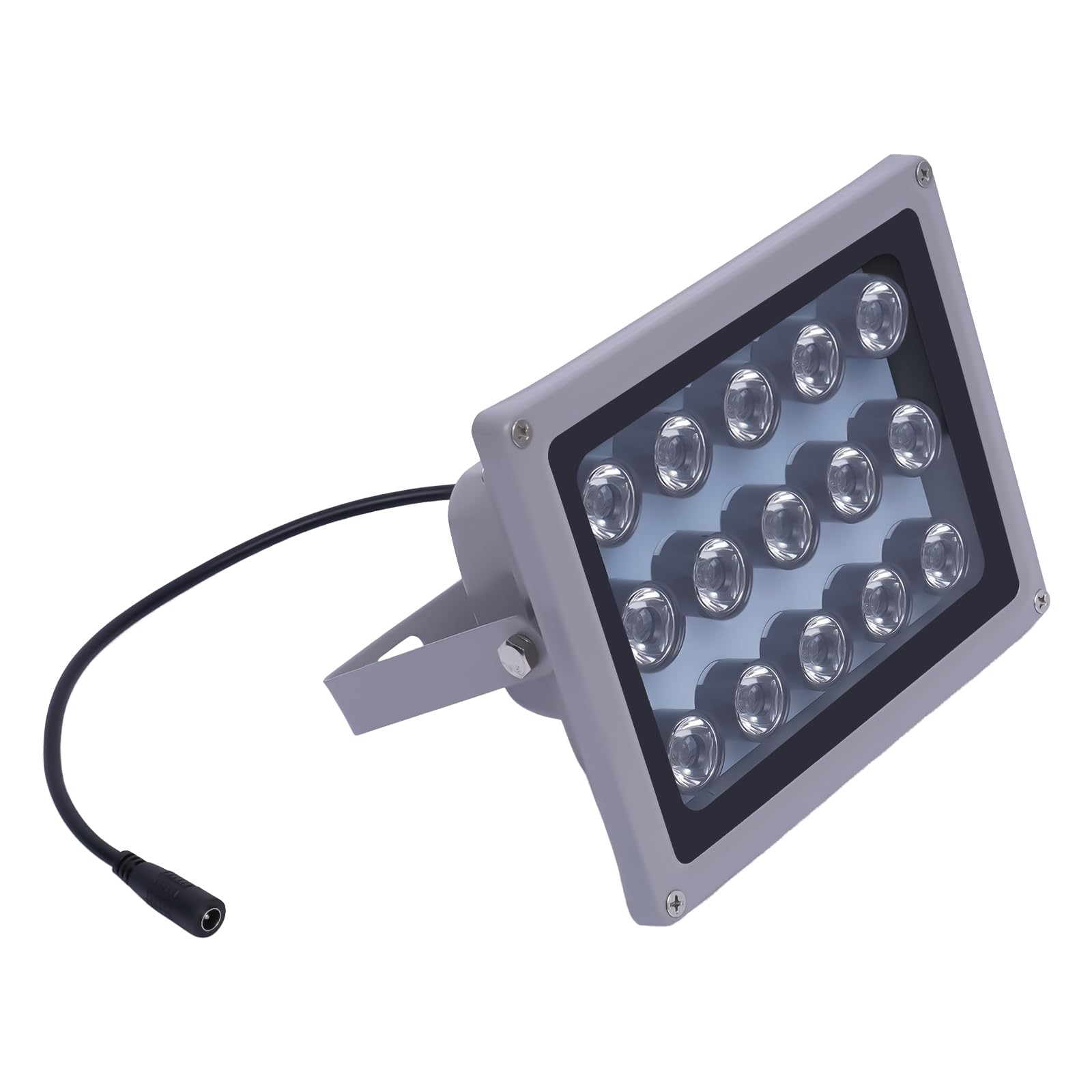 Hurrylying 15 LED Infrared Illuminator Light, 30W, 850nm, Silver Gray Aluminum Housing, 100m Range, Waterproof, Adjustable Angle
